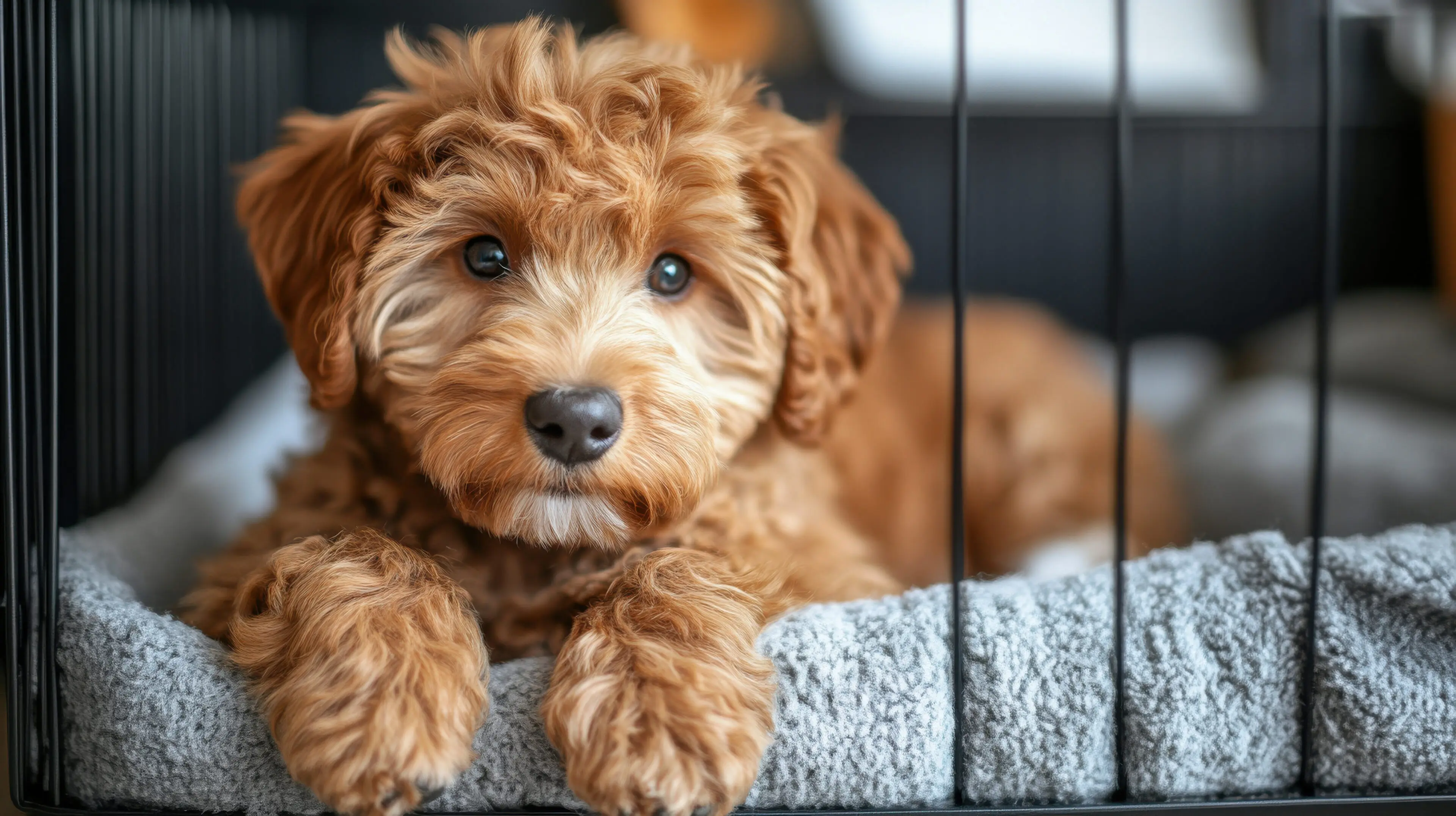 Grace Acres Puppies A Cuddly dog resting in crate, showcasing training techniques